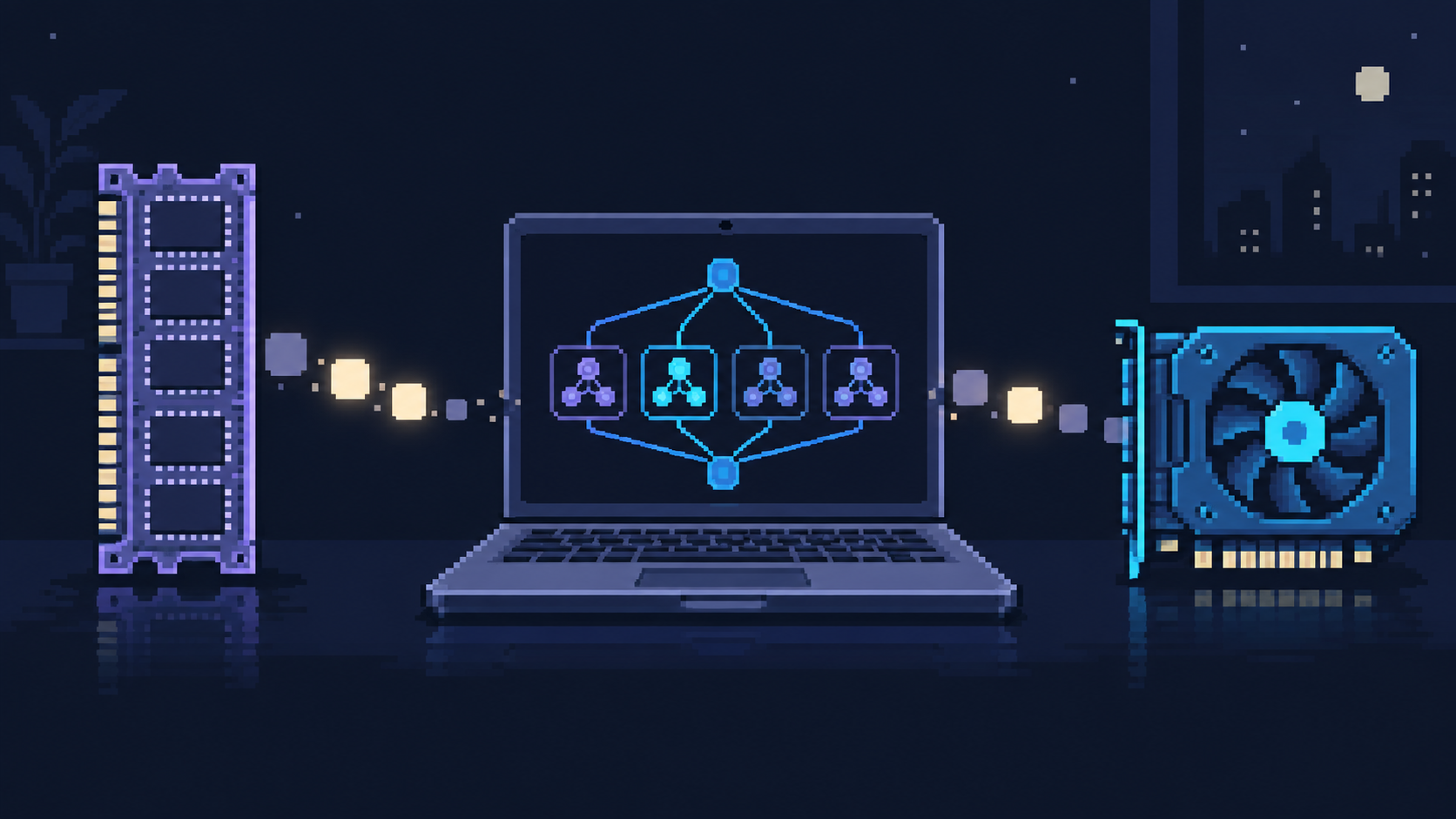 Pixel art laptop sharing model data between host RAM and GPU memory