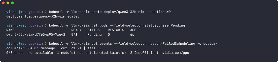 Ninth replica stuck Pending with FailedScheduling: Insufficient nvidia.com/gpu