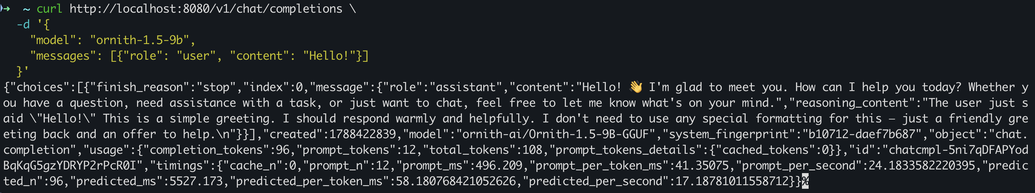 Calling the llama-server chat completions API